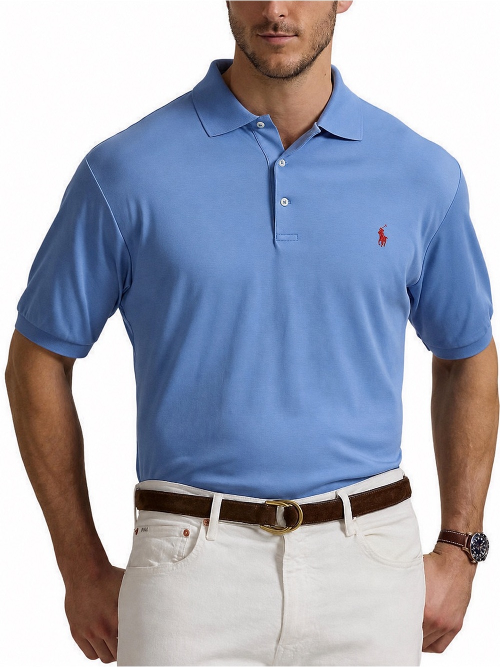 Polo Ralph Lauren Classic Fit Heather Blue Soft Polo Shirt Red Pony Logo Large